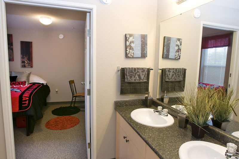 Bathroom of a model apartment at CP Cincy